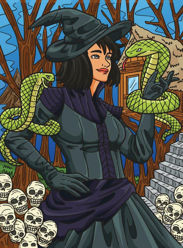 Halloween Snake Tamer Colored Cartoon Illustration vector