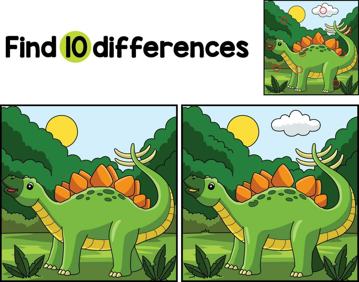 Stegosaurus Dinosaur Find The Differences vector