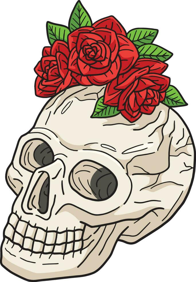 Halloween Skull and Roses Cartoon Colored Clipart vector