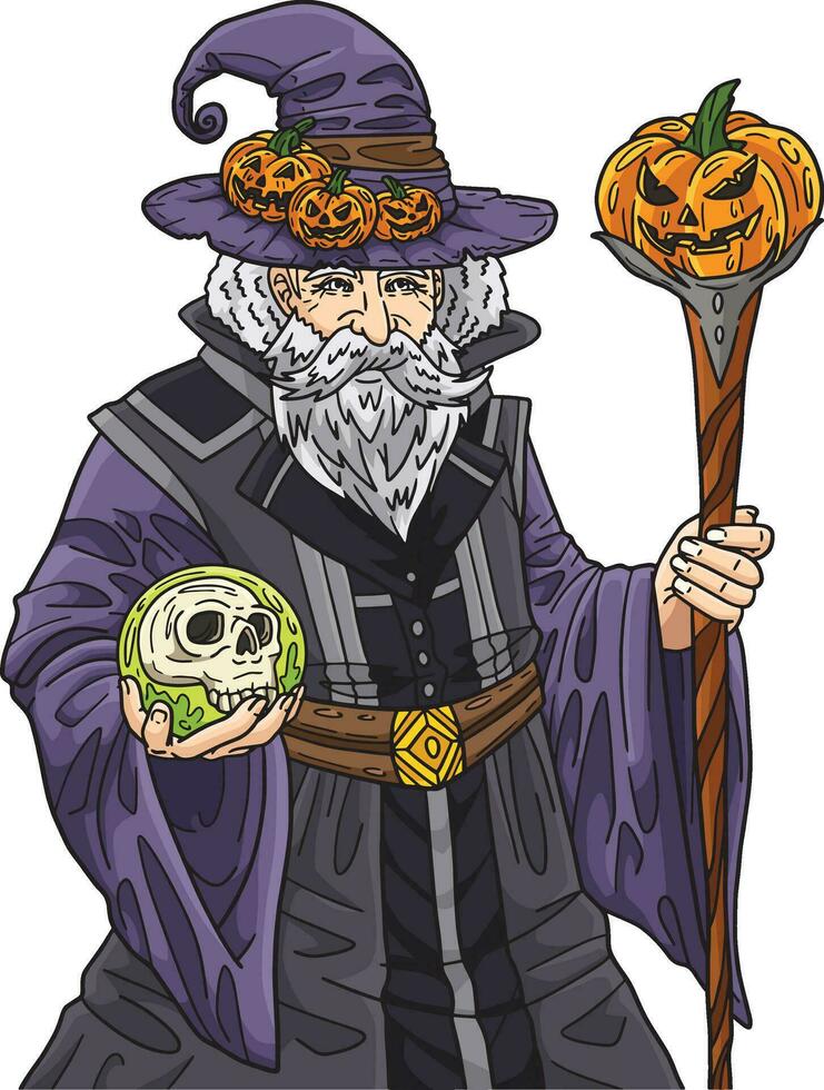 Halloween Wizard Cartoon Colored Clipart vector