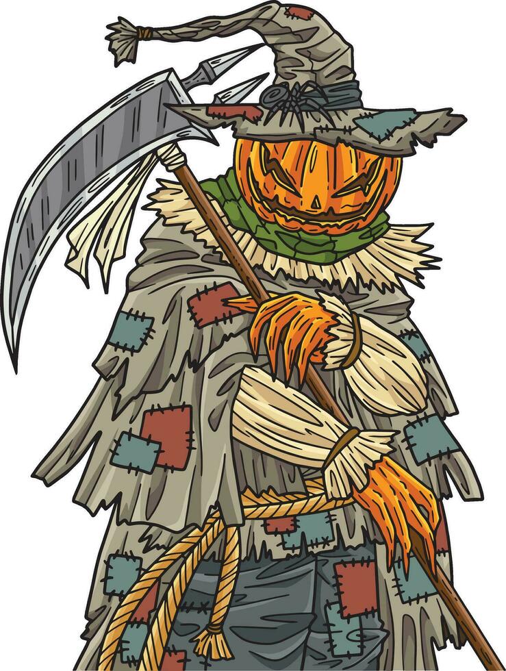 Halloween Scarecrow with a Scythe Cartoon Clipart vector