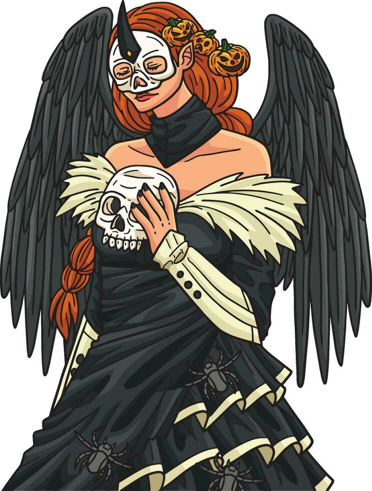 Halloween Dark Angel Cartoon Colored Clipart vector