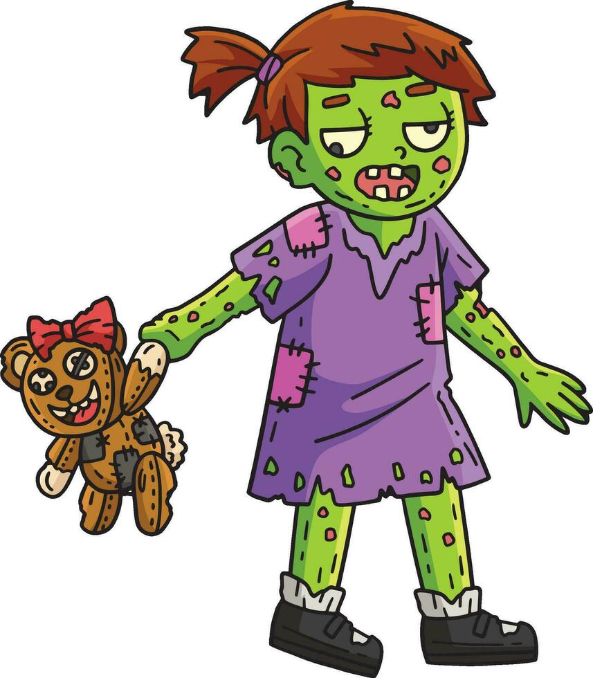 zombi niña con un peluche dibujos animados de colores clipart vector