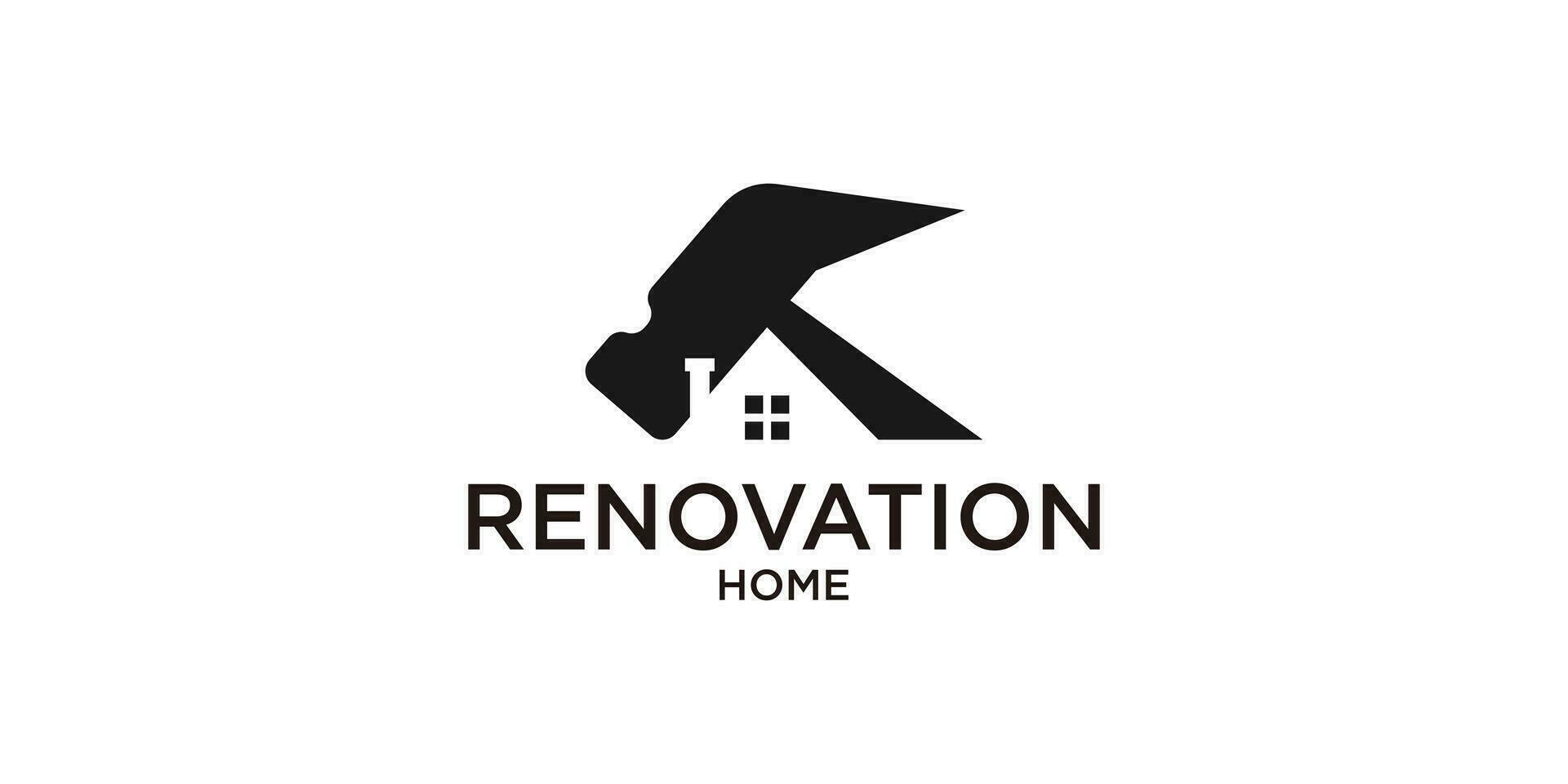 logo design combining the shape of a house with a hammer, suitable for home renovations. vector