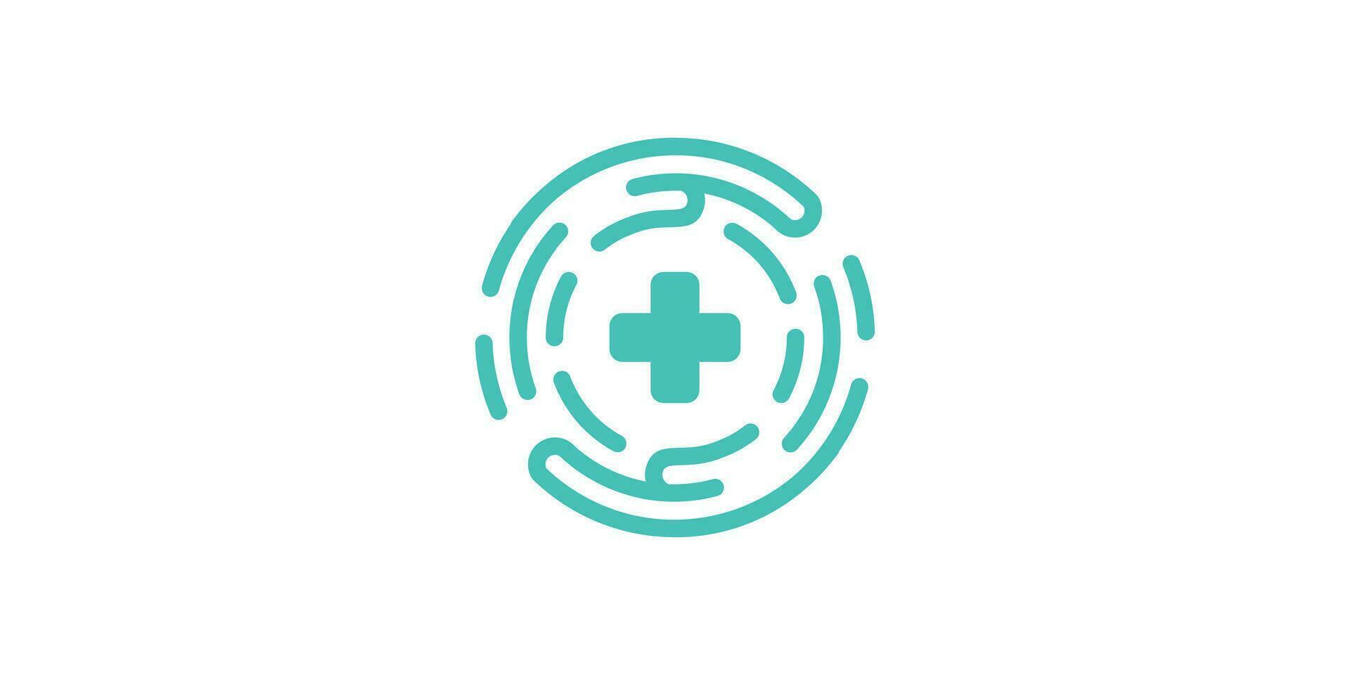 health technology logo design with a combination of hand elements and a plus sign. vector