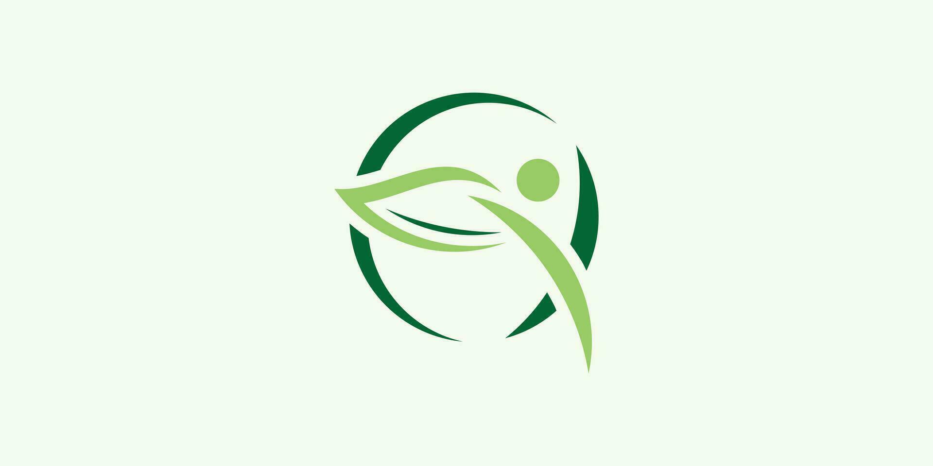 wellness logo design with people and leaf elements inside a circle. vector