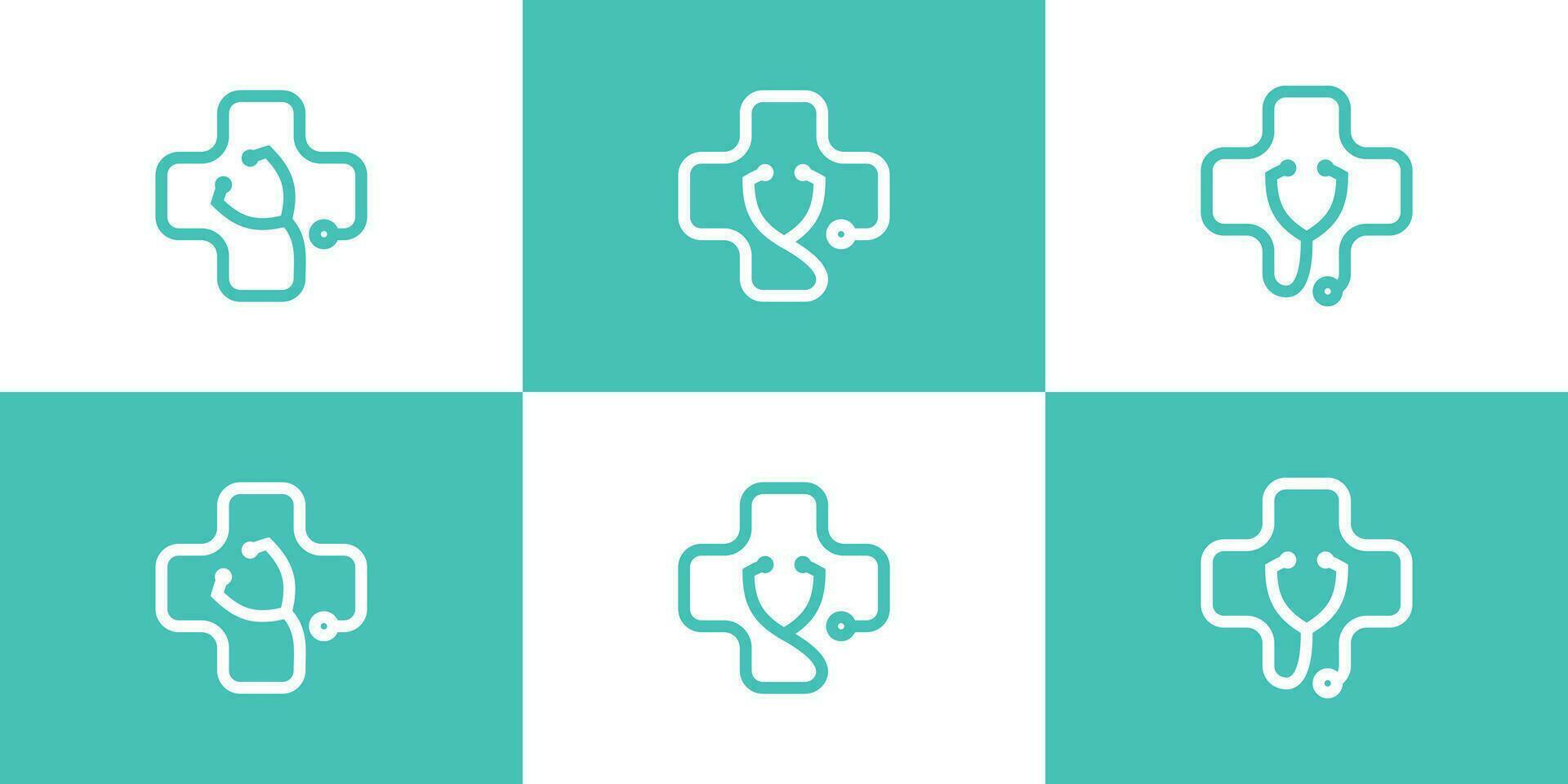 health logo design with a combination of a stethoscope shape and a plus sign. vector