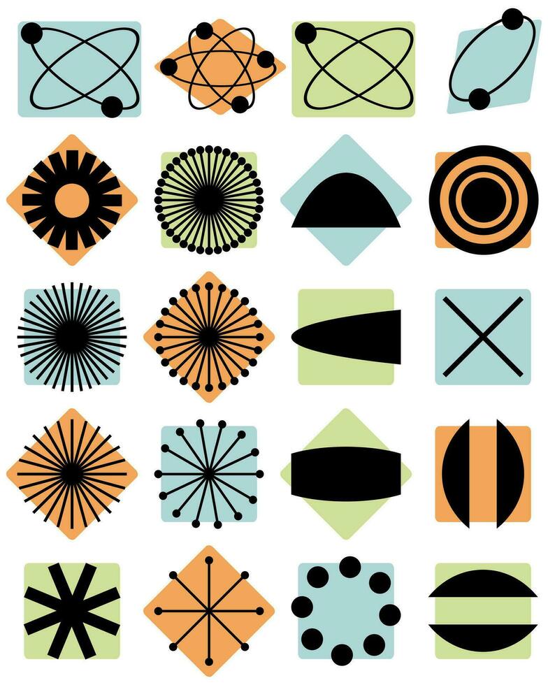 Retro Mid-Century aesthetic poster. Brutalist bauhaus shapes for decor and design. Abstract vector illustration.