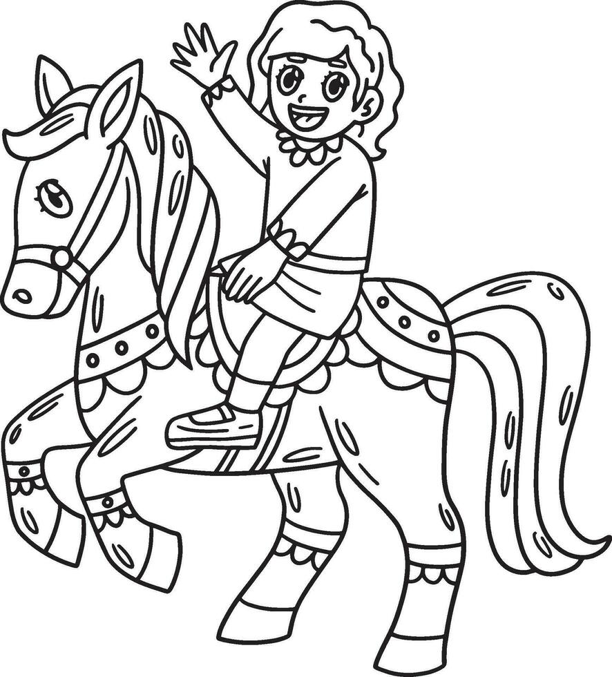 Circus Child on Horse Isolated Coloring Page vector