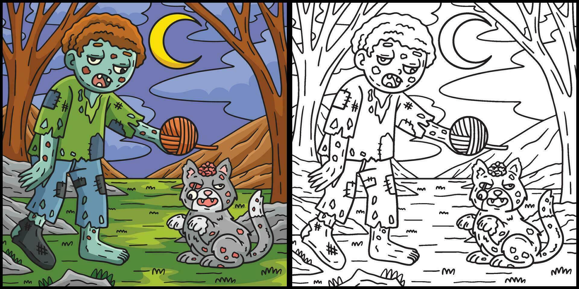 Zombie and Undead Cat Coloring Page Illustration vector