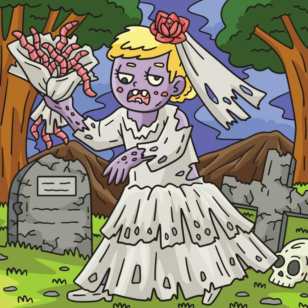 zombi novia de colores dibujos animados ilustración vector