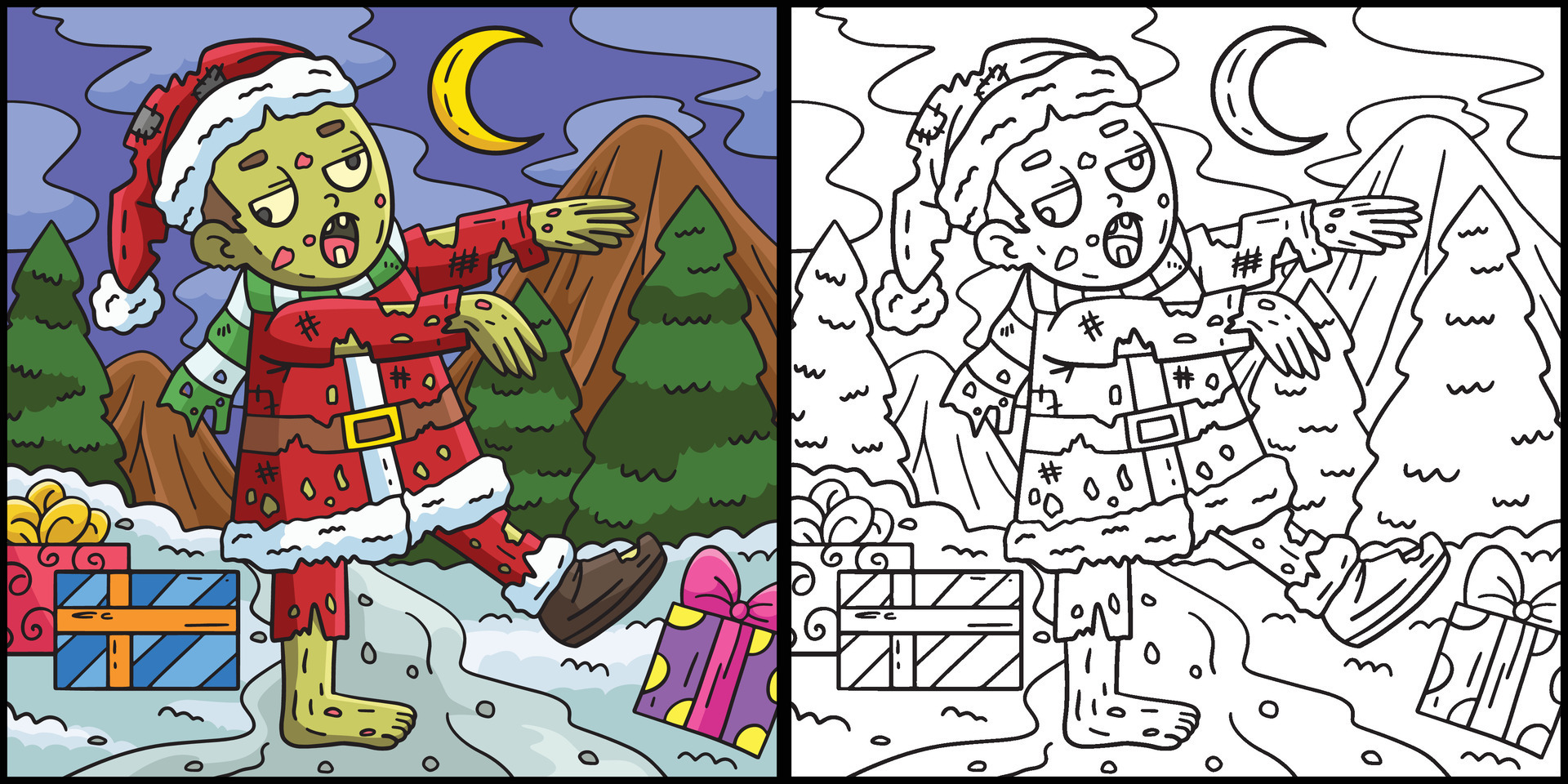 Zombie in Santa Outfit Coloring Page Illustration 34329177 Vector Art
