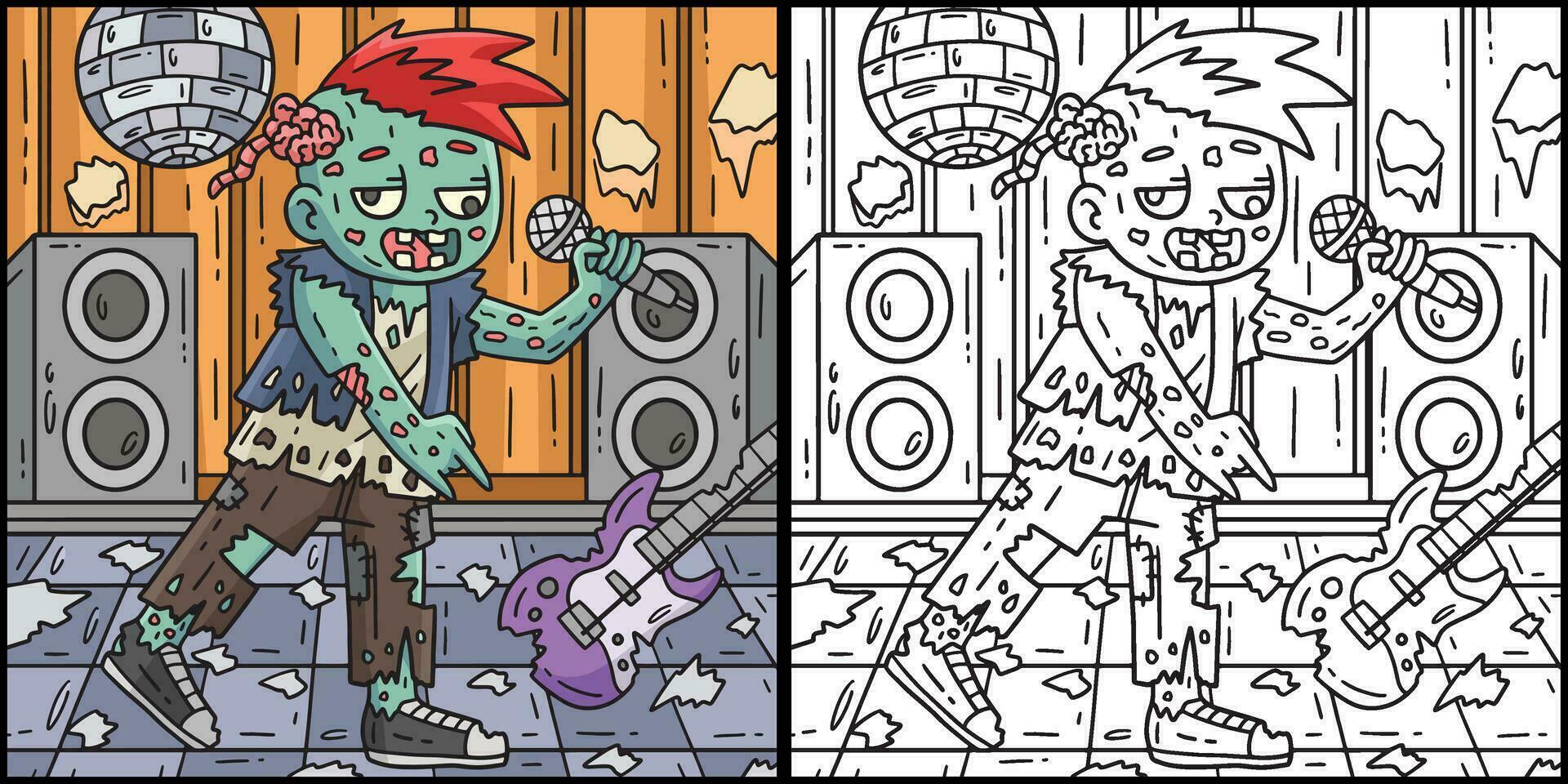 Zombie Rocker Coloring Page Colored Illustration vector