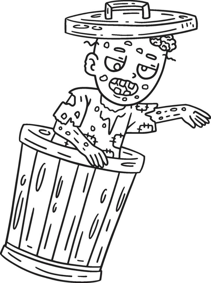 Trash Can Zombie Isolated Coloring Page for Kids vector