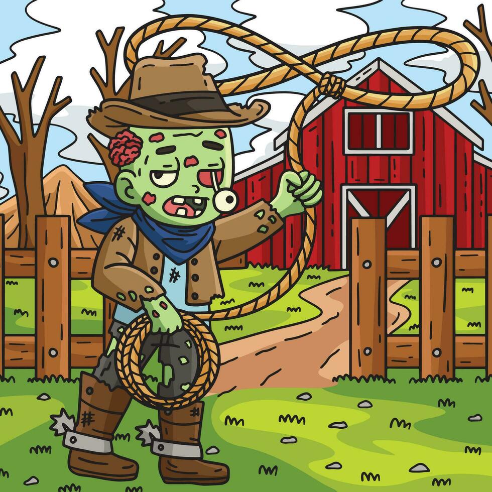 Zombie in a Cowboy Outfit Colored Cartoon vector