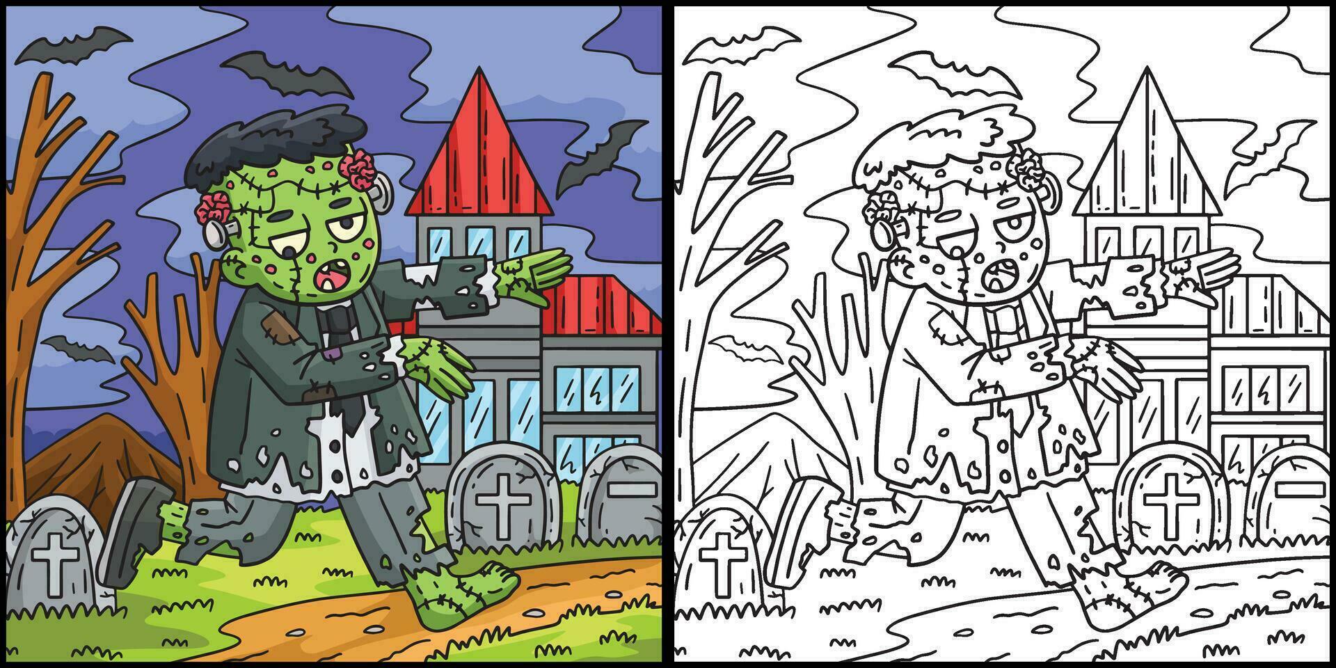 Zombie Frankenstein Coloring Page Illustration vector