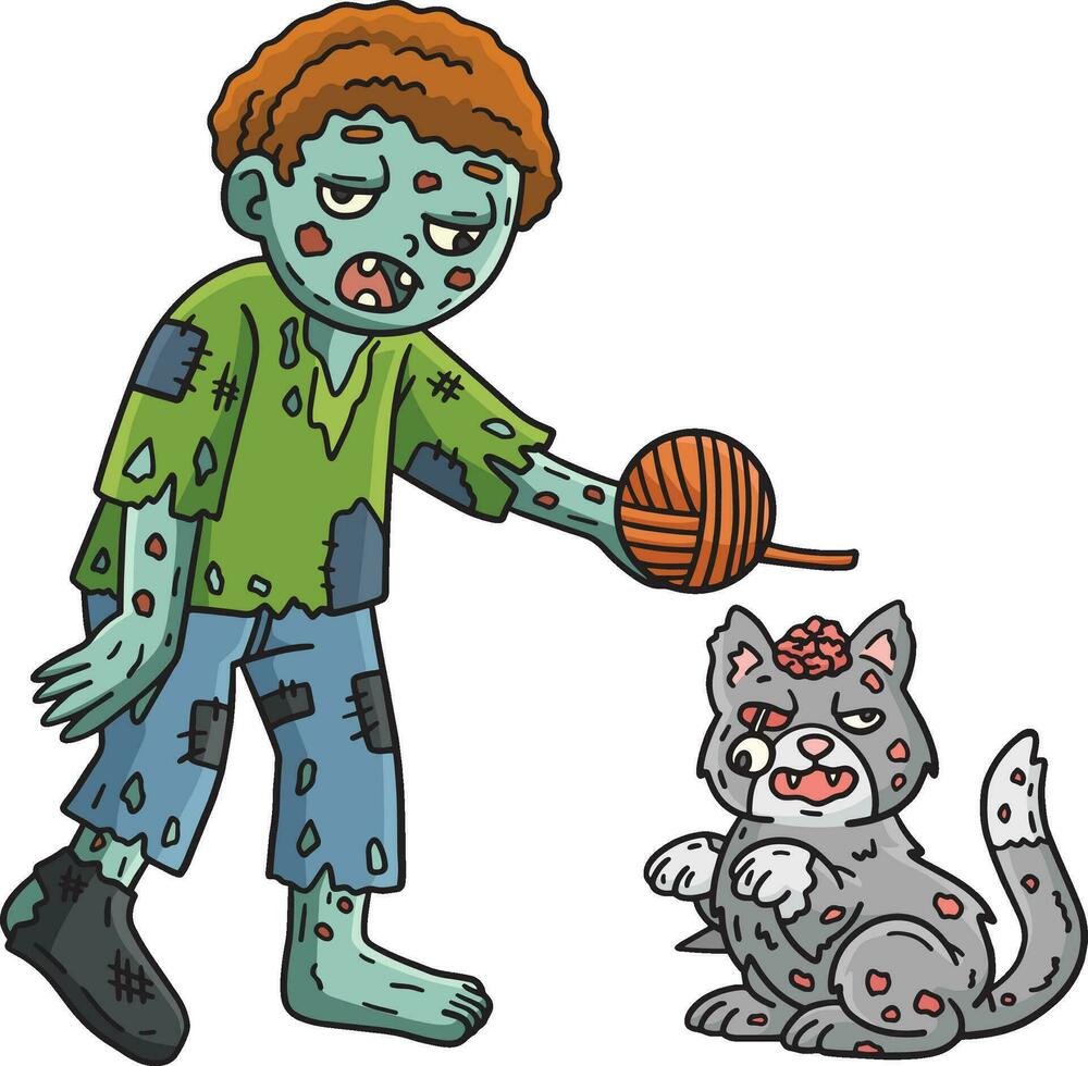 Zombie and Undead Cat Cartoon Colored Clipart vector