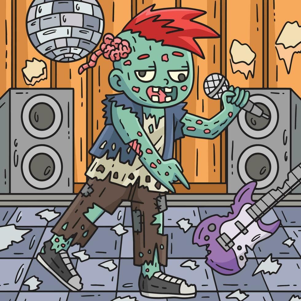 Zombie Rocker Colored Cartoon Illustration vector