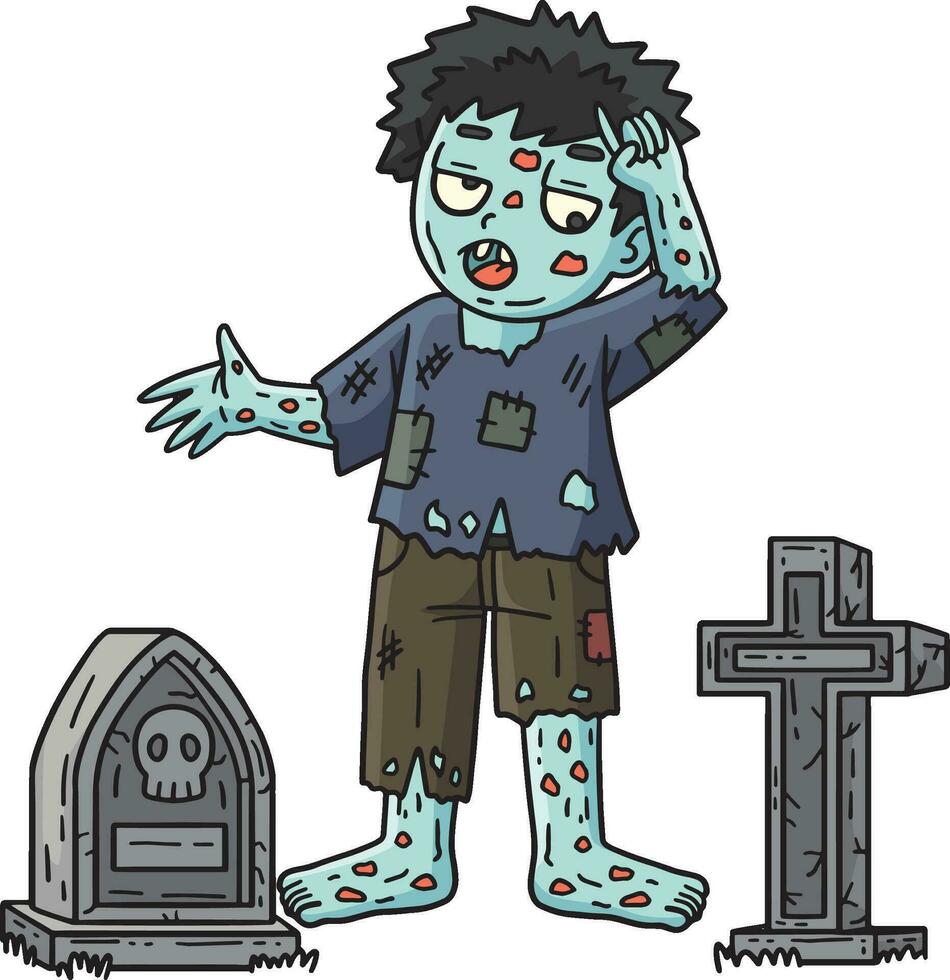 Zombie in a Cemetery Cartoon Colored Clipart vector