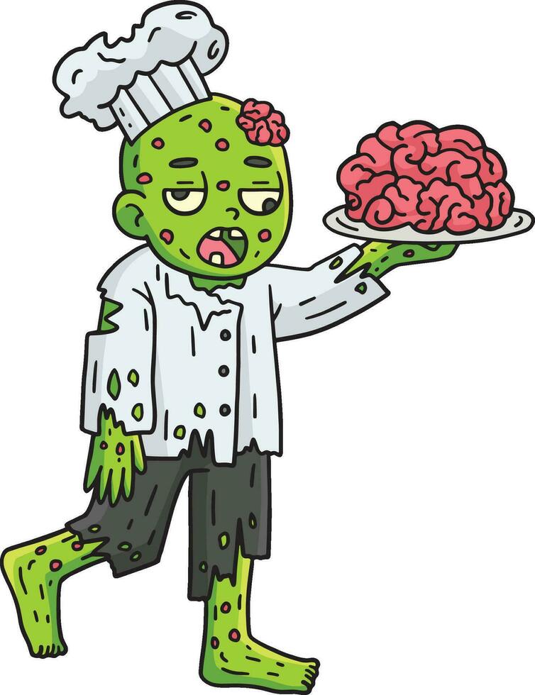 Zombie Holding Brains on a Plate Cartoon Clipart vector