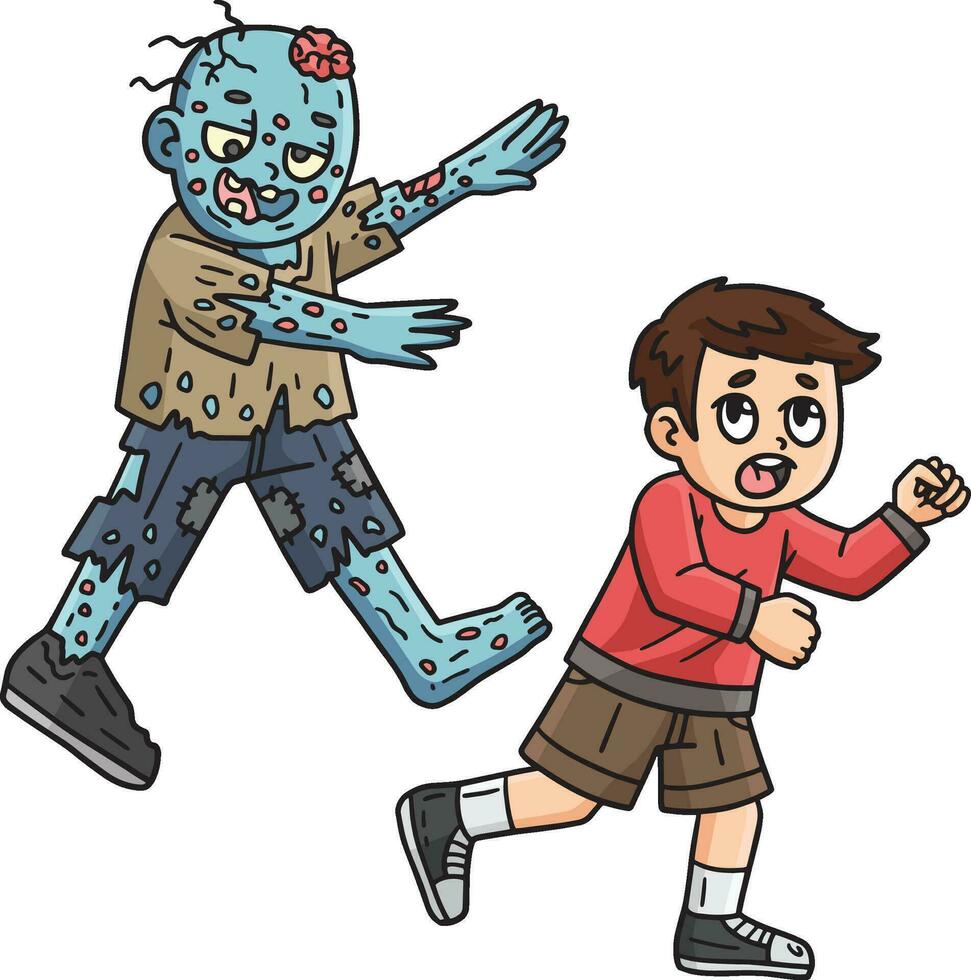 Zombie Chasing a Child Cartoon Colored Clipart vector
