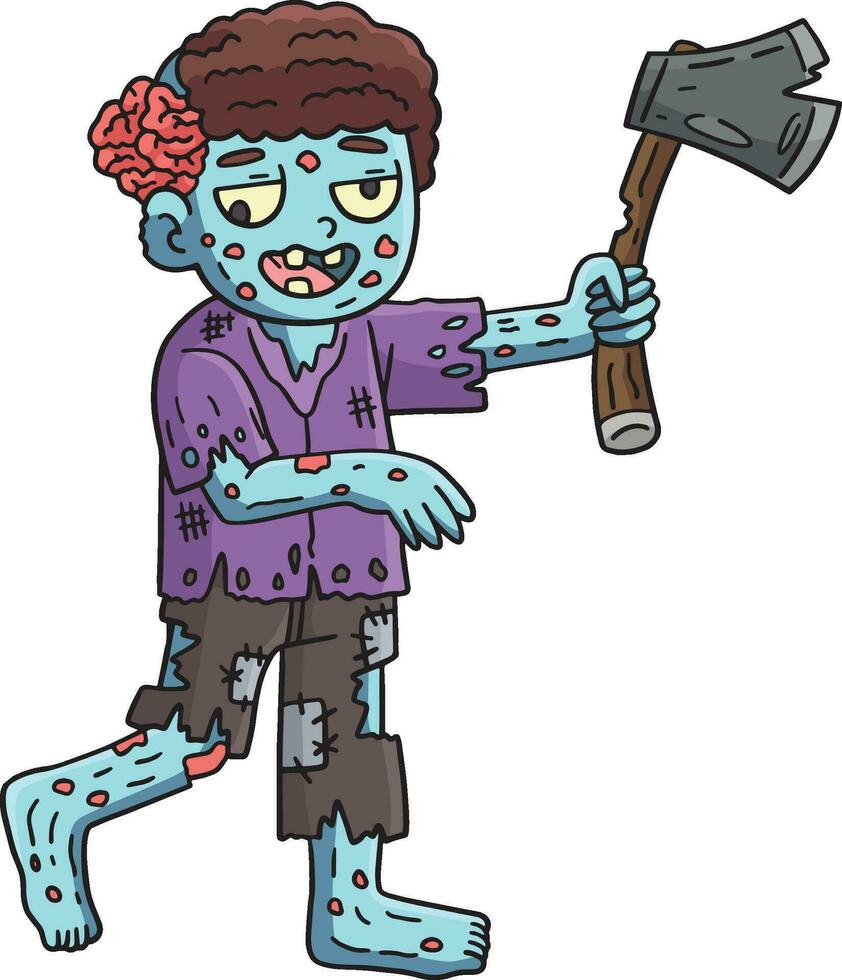 Zombie Holding an Ax Cartoon Colored Clipart vector