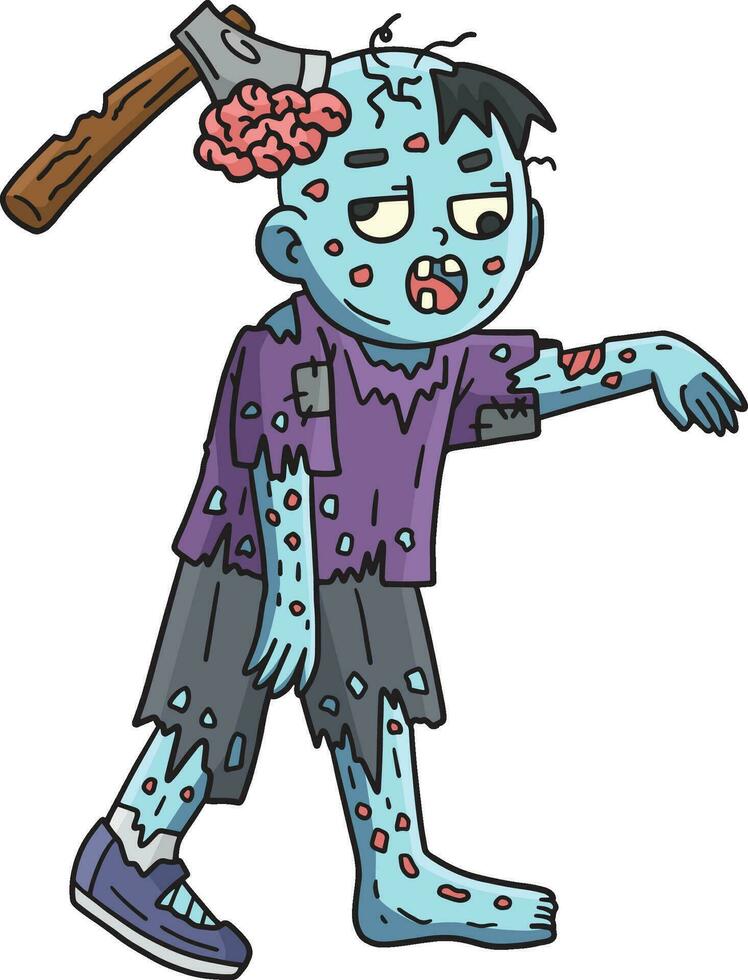 zombi con un hacha en cabeza dibujos animados de colores clipart vector