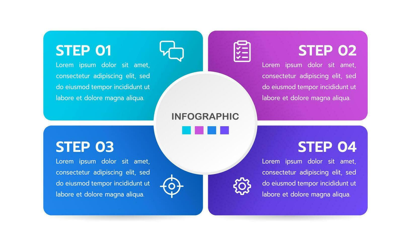 Infographic cycle with 4 steps or options. Process, Strategy, Planning, and report. Vector illustration.