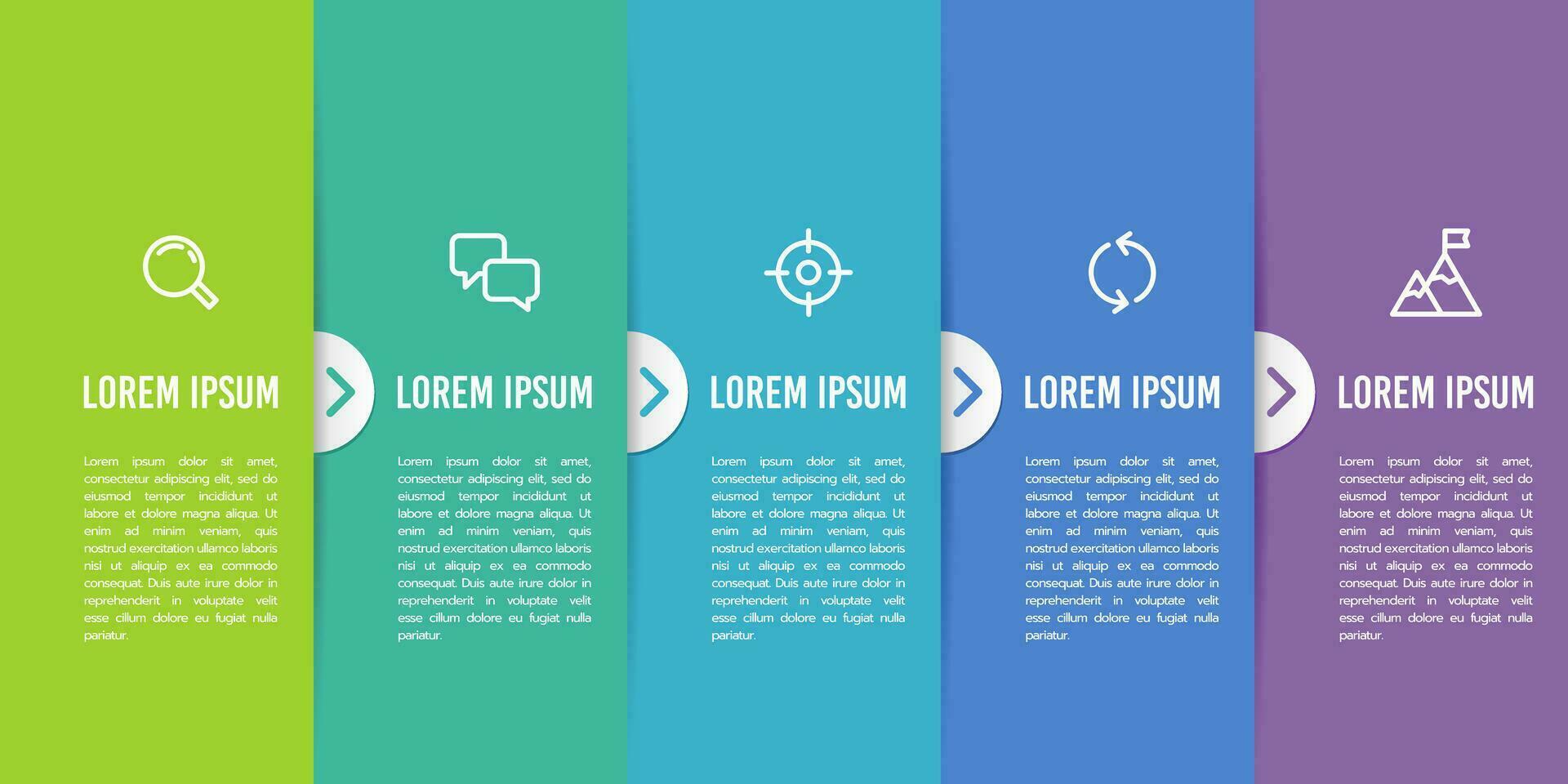 Infographic of 5 sheets of colored paper placed on top of each other. Business presentation. Vector illustration.