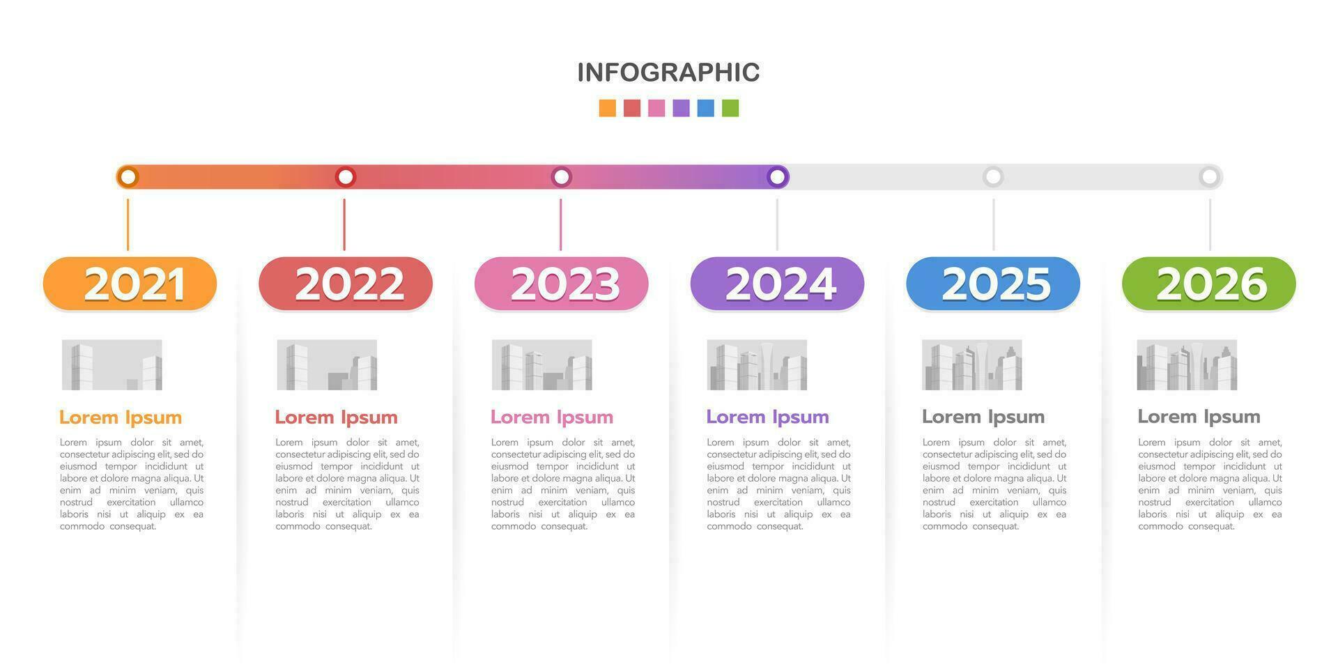 6-year work plan for success. Business presentation, Timeline, Milestone, Planning, and Roadmap. Vector illustration.