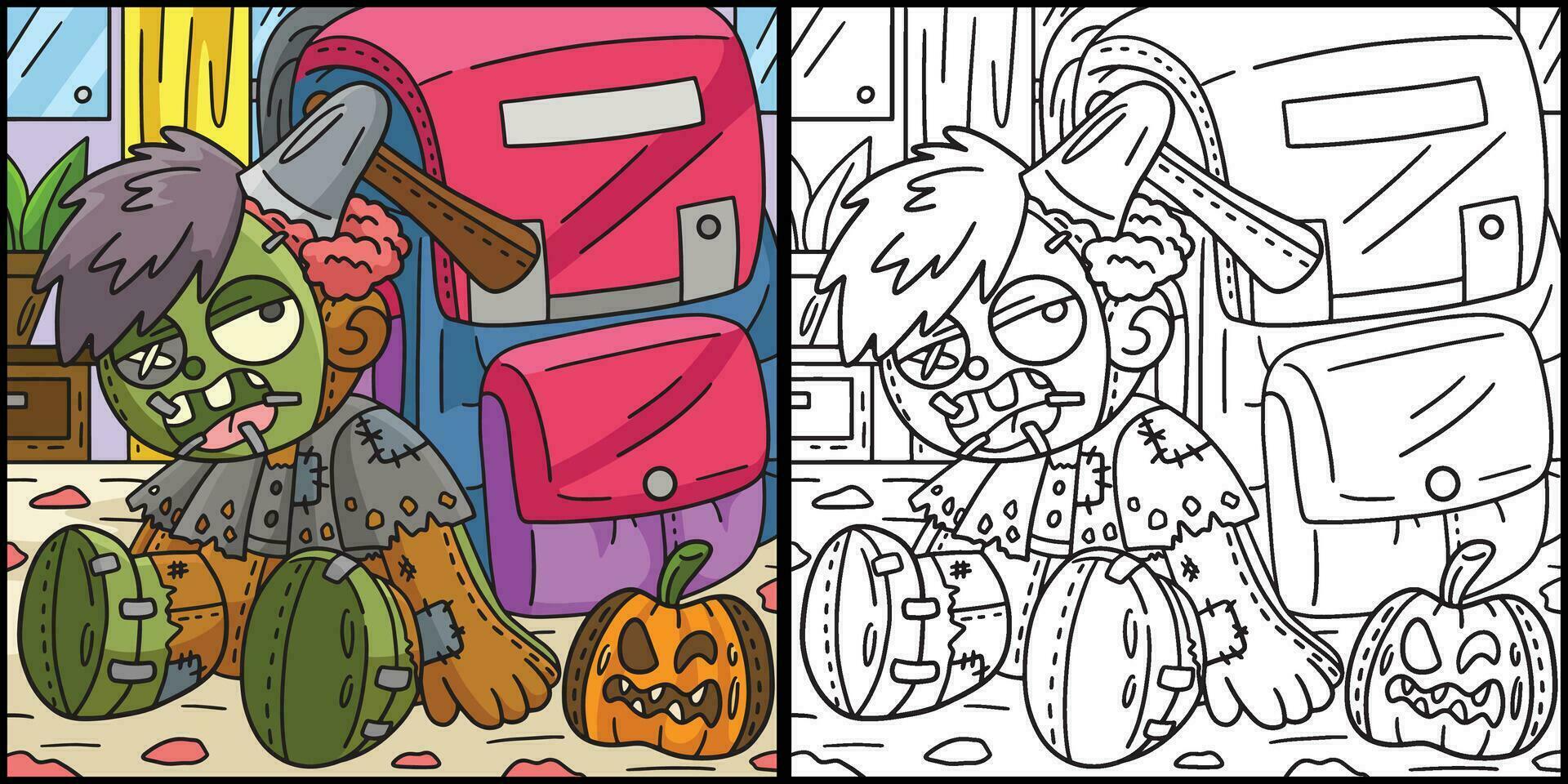 Zombie Plushie Coloring Page Colored Illustration vector