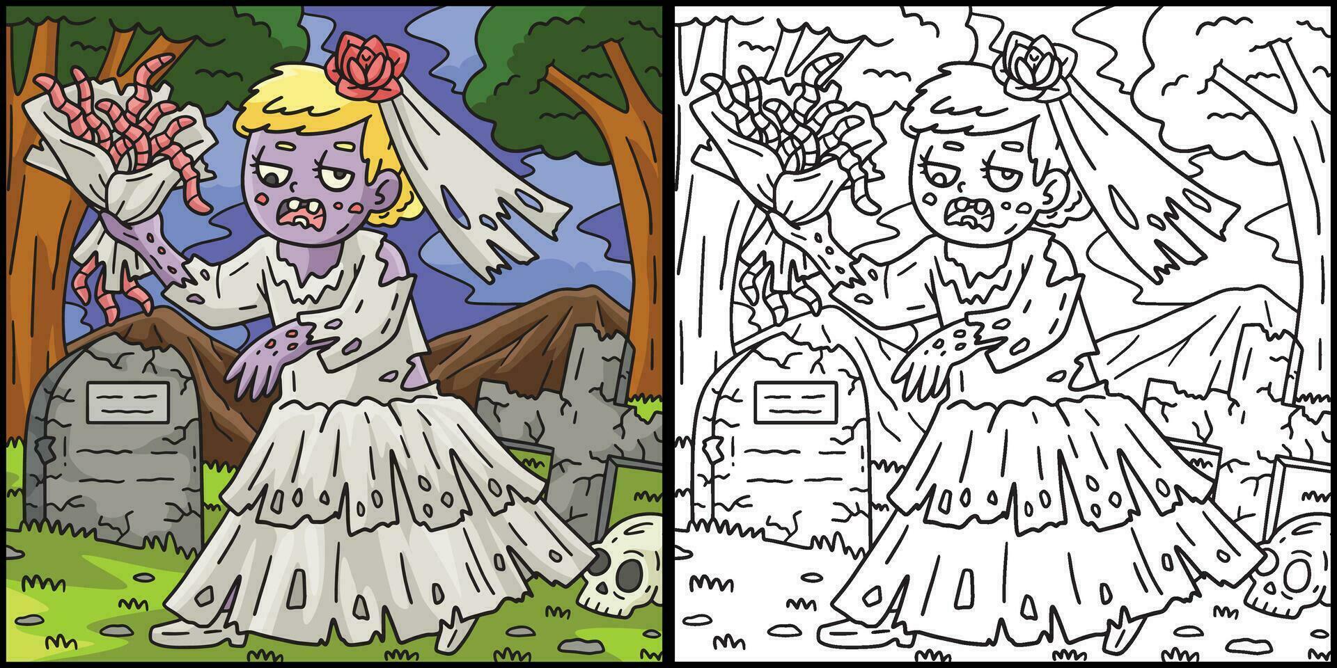 Zombie Bride Coloring Page Colored Illustration vector