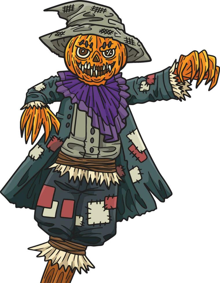 Halloween Scarecrow Standing Cartoon Clipart vector