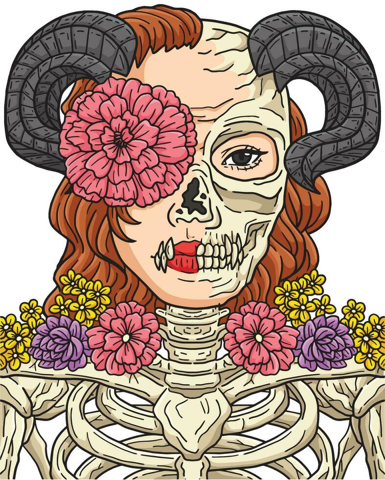 Halloween Skull Flower Cartoon Colored Clipart vector
