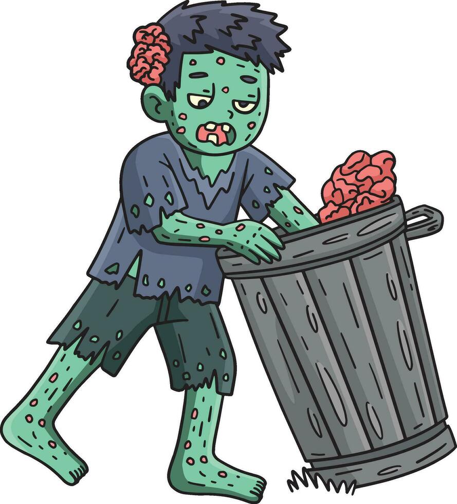 zombi hurgando basura lata dibujos animados de colores clipart vector