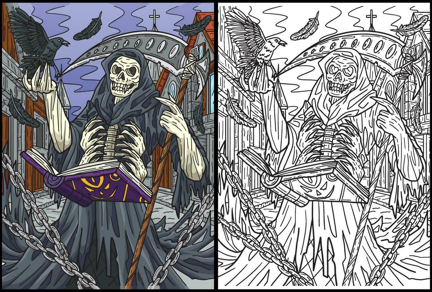 Halloween Grim Reaper Coloring Page Illustration vector