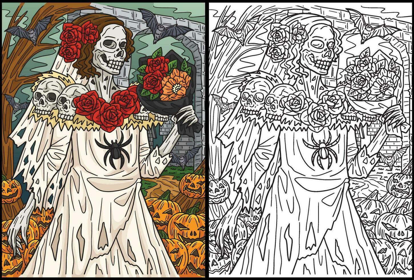 Halloween Wedding Gown Coloring Page Illustration vector