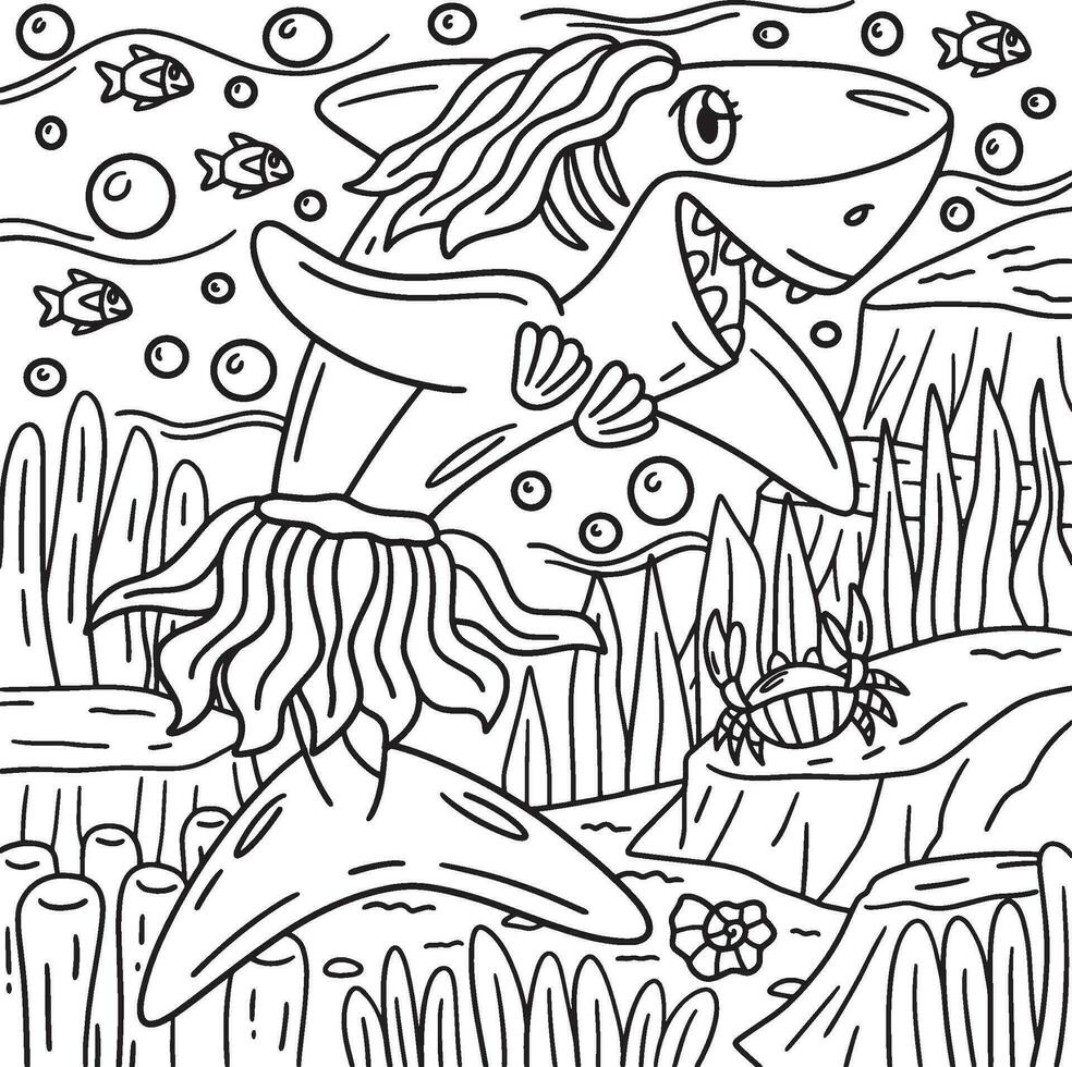 Shark and Seaweed Coloring Page for Kids vector
