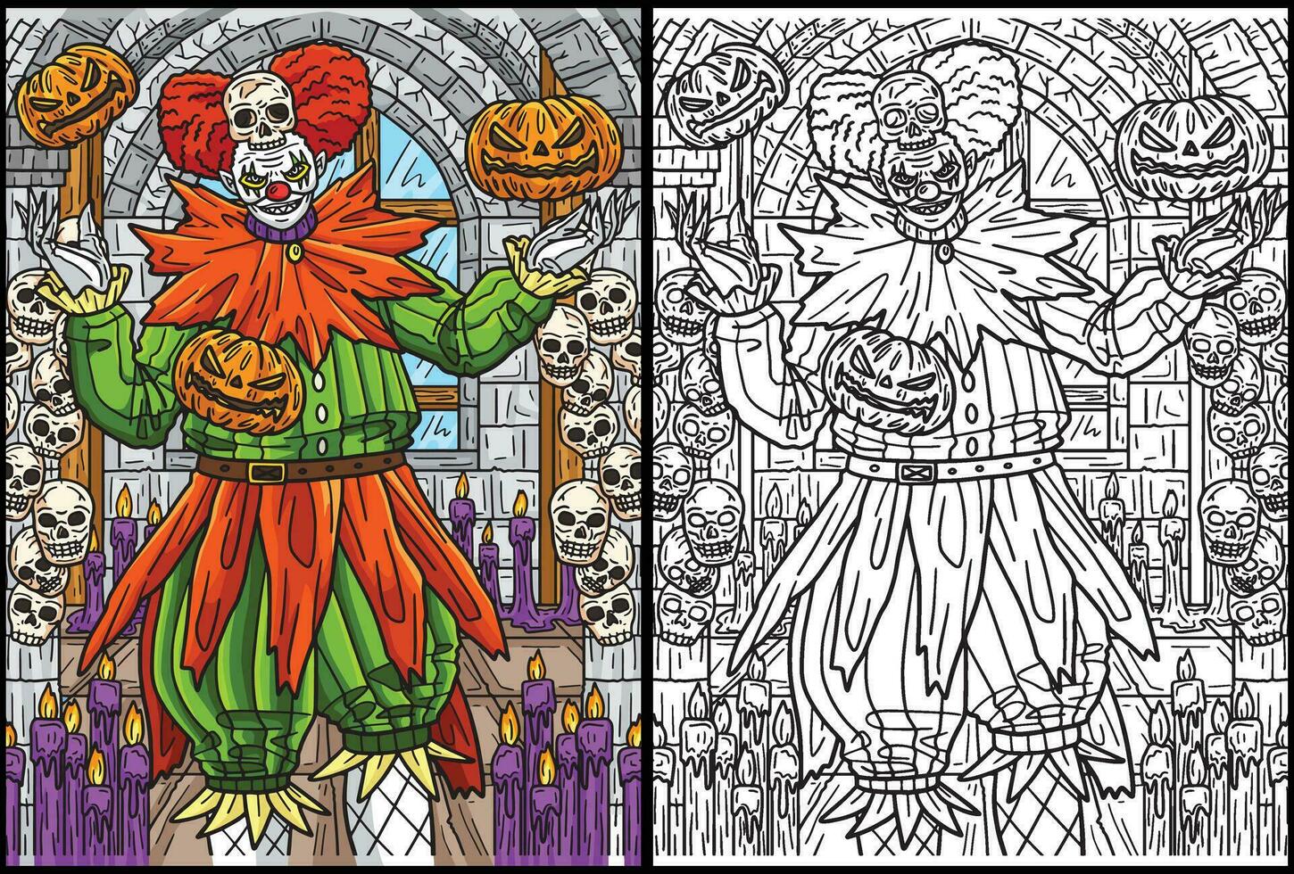 Víspera de Todos los Santos payaso colorante página de colores ilustración vector