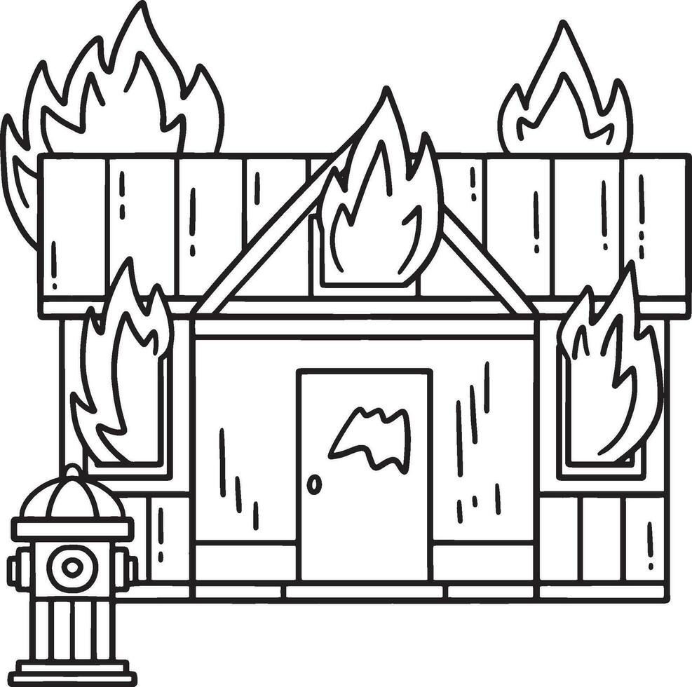 Burning House Isolated Coloring Page for Kids vector