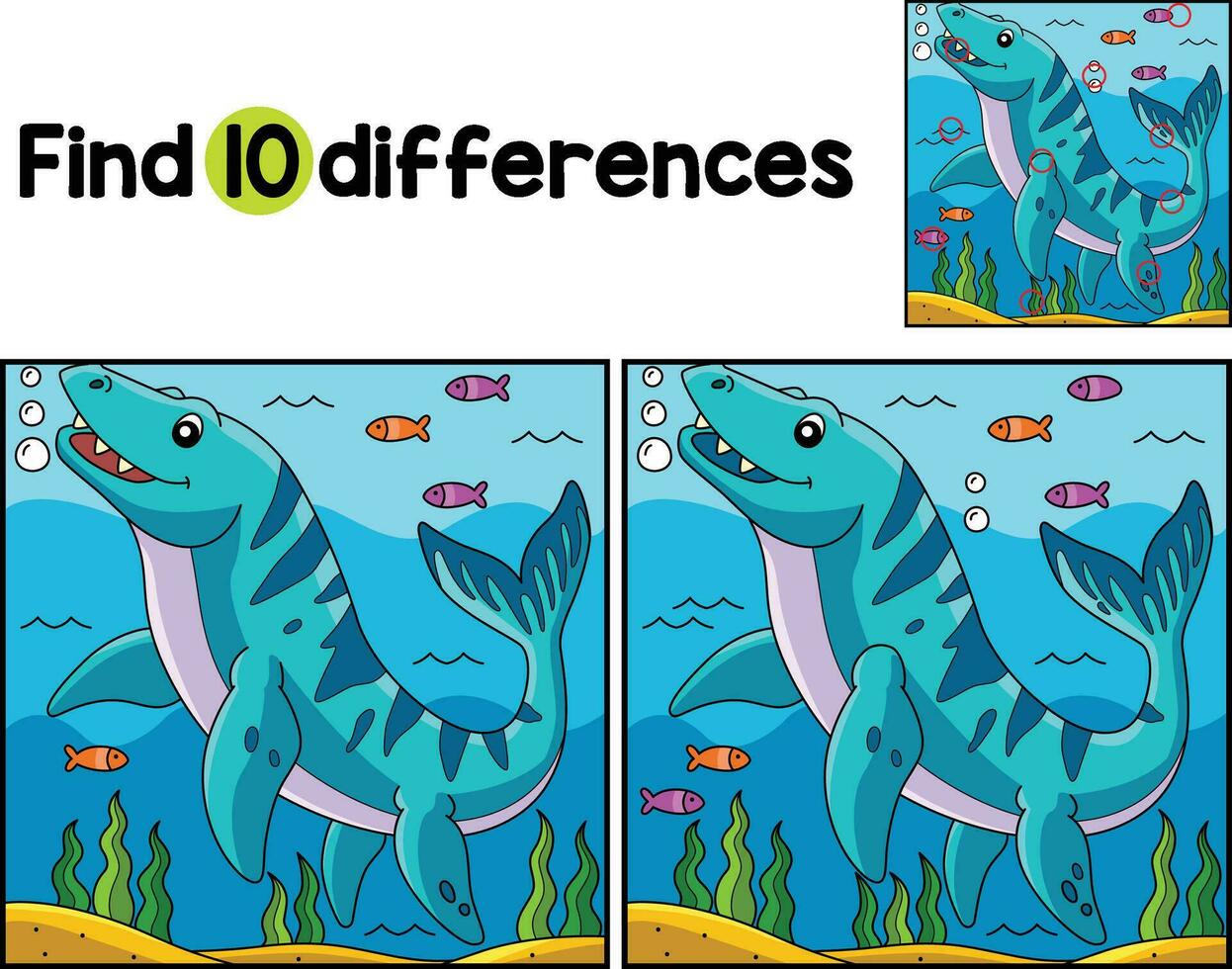 Mosasaurus Dinosaur Find The Differences vector