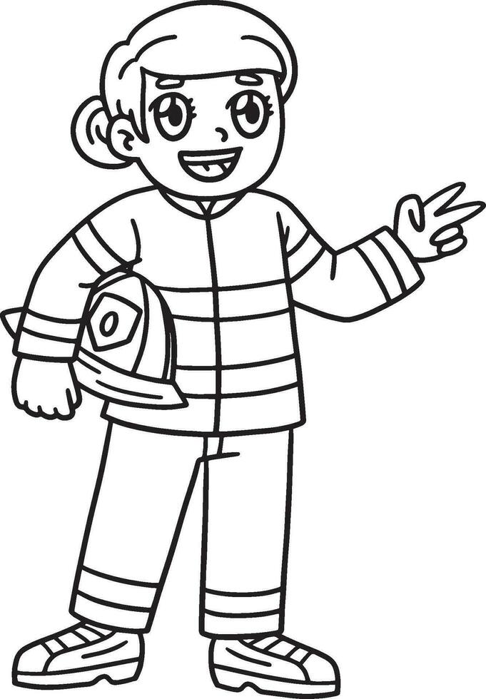 Firefighter Woman Isolated Coloring Page for Kids vector