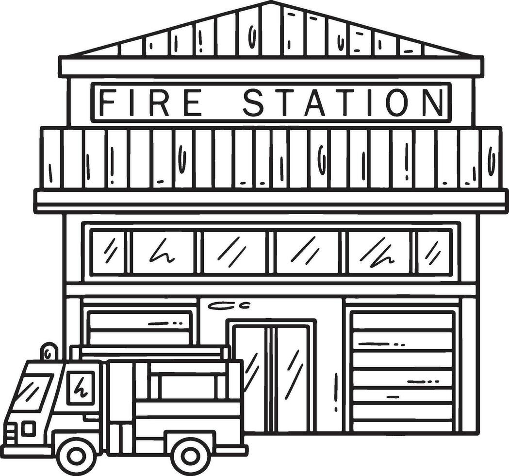 Firefighter Station Isolated Coloring Page vector