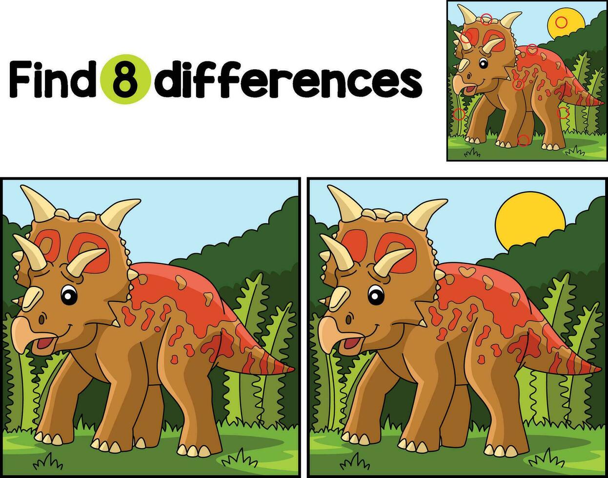 Xenoceratops Dinosaur Find The Differences vector