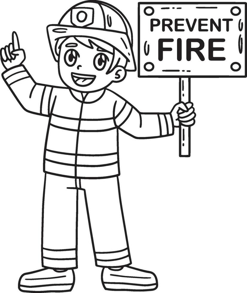 Firefighter Holding a Reminder Isolated Coloring vector