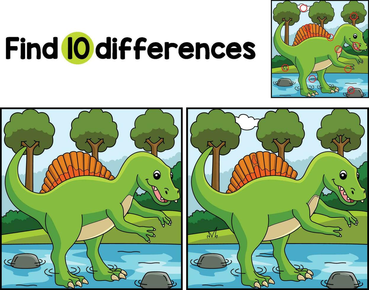 Spinosaurus Dinosaur Find The Differences vector