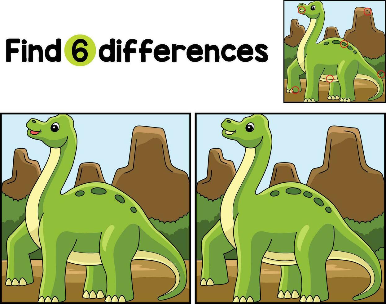 Brachiosaurus Dinosaur Find The Differences vector