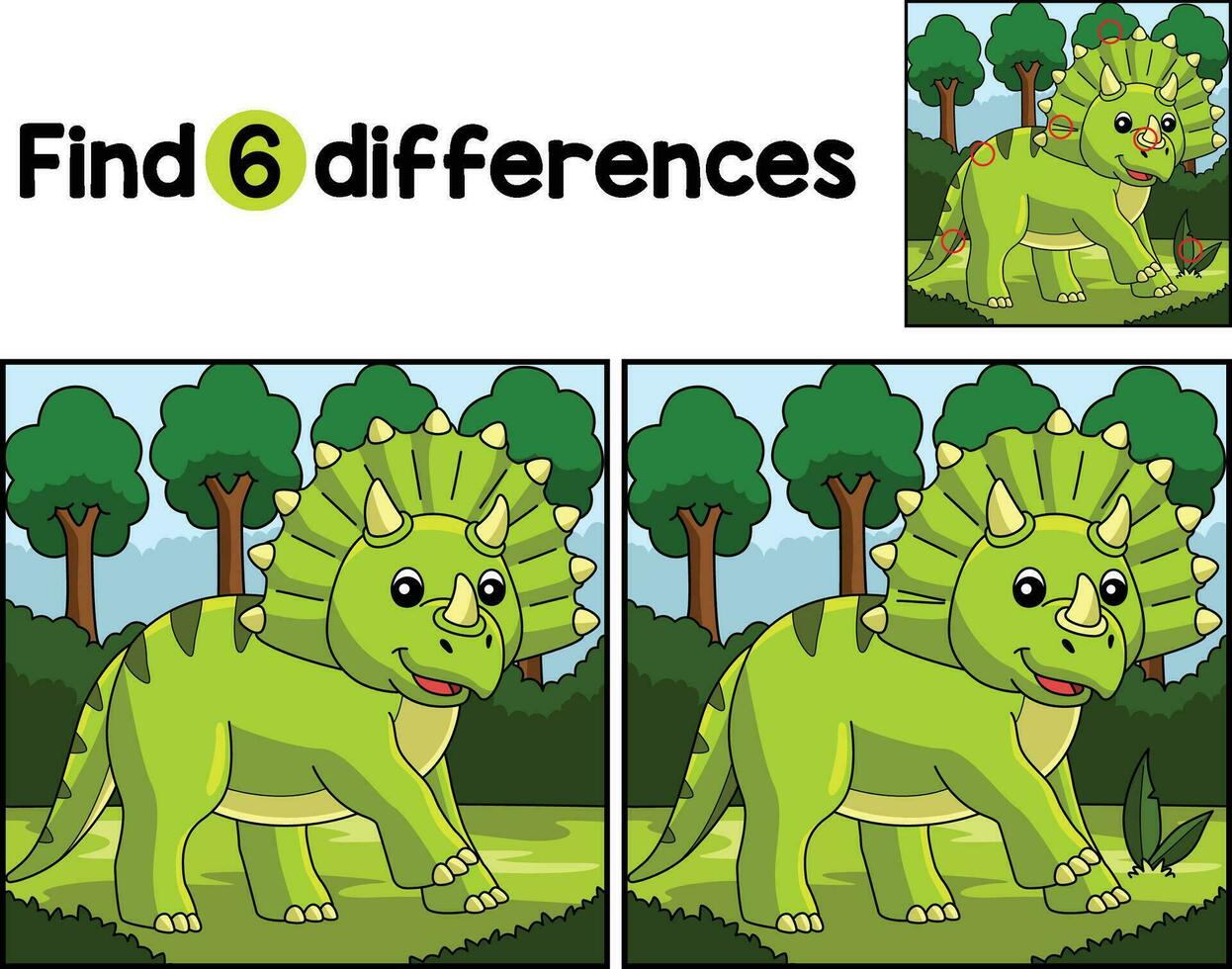 Triceratops Dinosaur Find The Differences vector