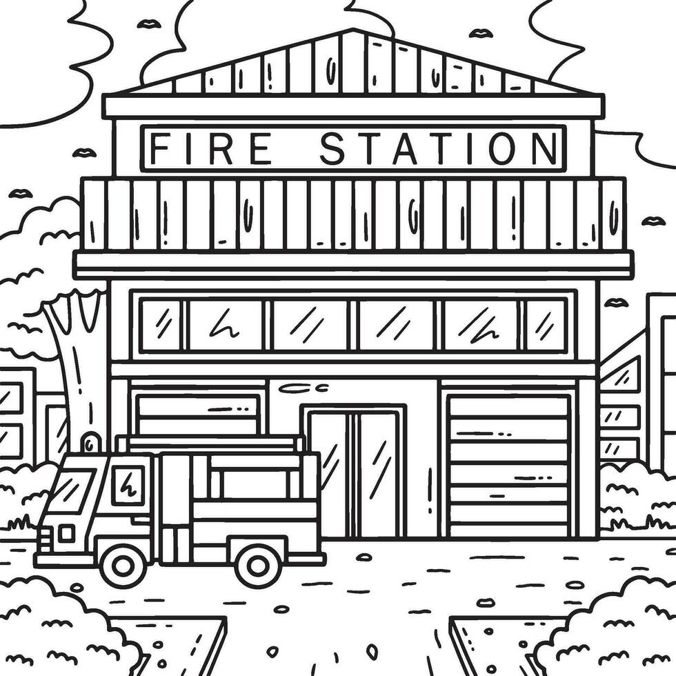 Firefighter Station Coloring Page for Kids vector