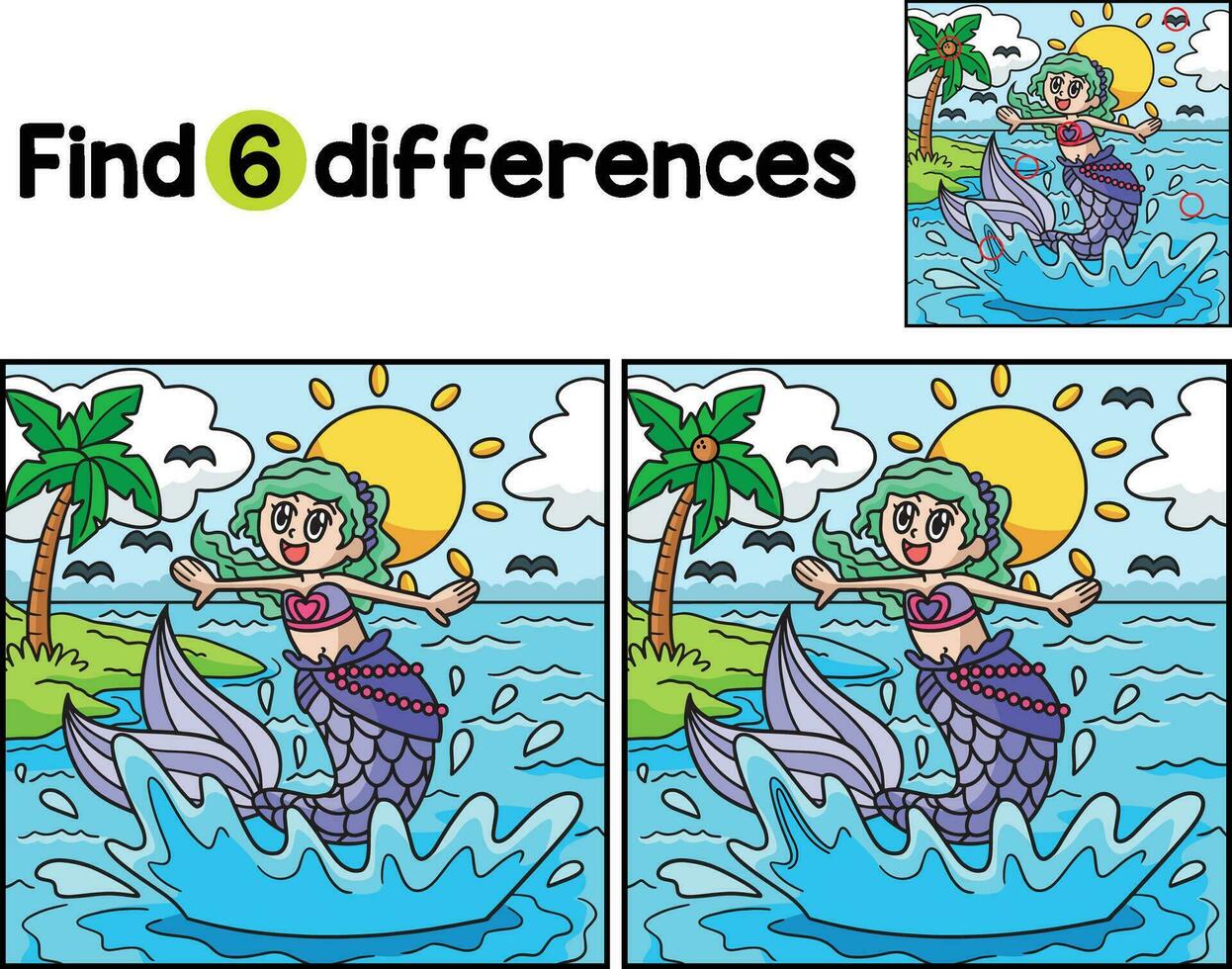 Jumping Mermaid Find The Differences vector